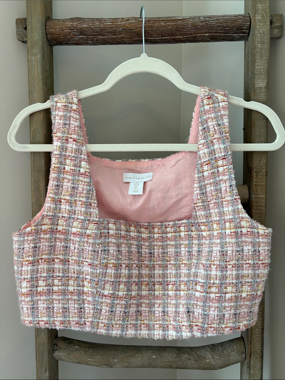 House of Harlow 1960 Pink Multicolor Tweed Cropped Top
